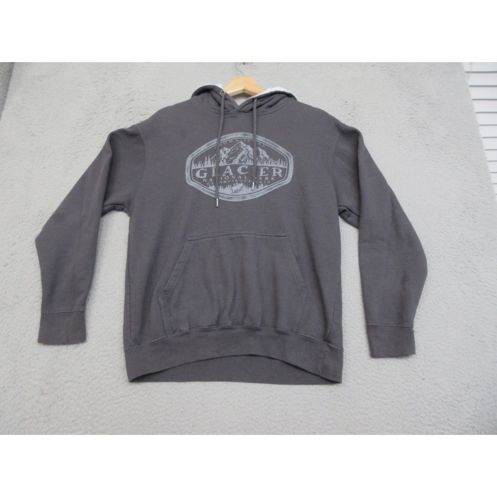 Glacier National Park Hoodie Mens M Gray Prairie Mountain Gorpcore Trail Hiking